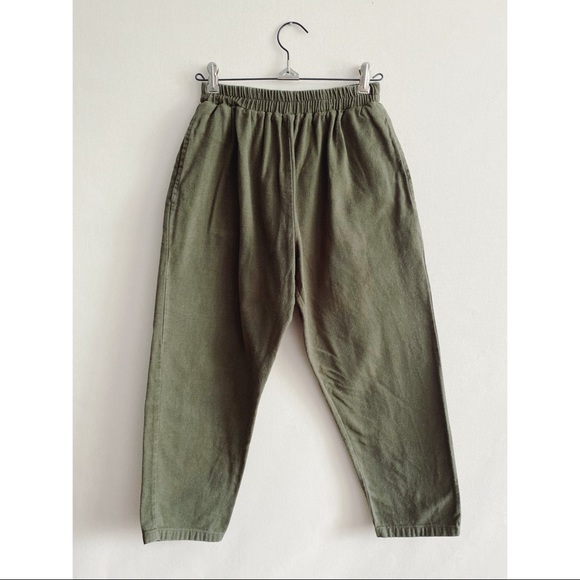 Sotela Ryan Trousers Olive Green Cotton Twill Pull On High Rise Casual Pants 1 - Picture 1 of 6